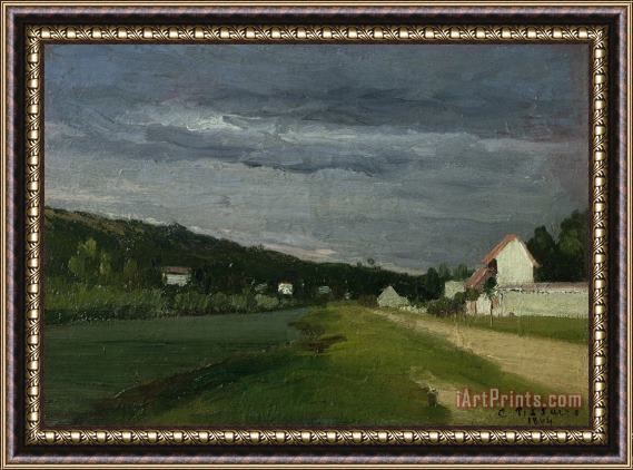 Camille Pissarro Landscape with Stormy Sky Framed Painting
