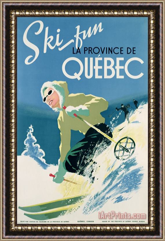 Canadian School Poster Advertising Skiing Holidays In The Province Of Quebec Framed Painting