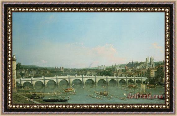 Canaletto Westminster Bridge from the North with Lambeth Palace in distance Framed Print