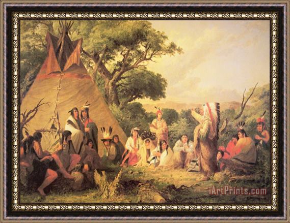 Captain Seth Eastman Sioux Indian Council Framed Painting