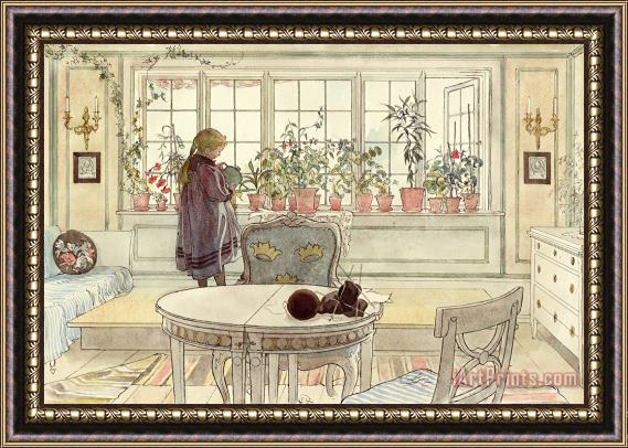 Carl Larsson Flowers on the Windowsill Framed Print