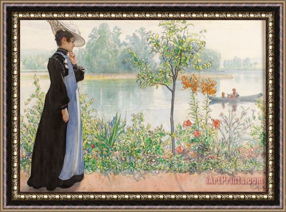 Carl Larsson Karin by The Shore Framed Painting