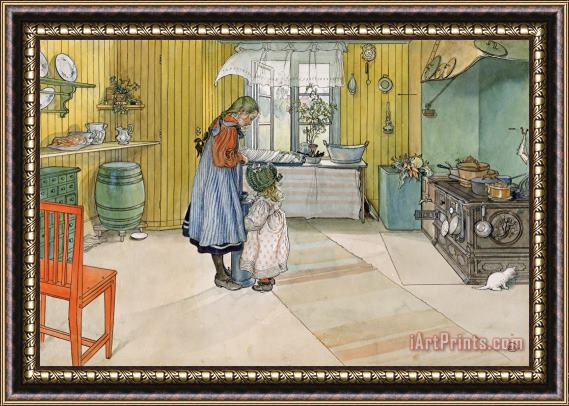 Carl Larsson The Kitchen From A Home Series Framed Painting