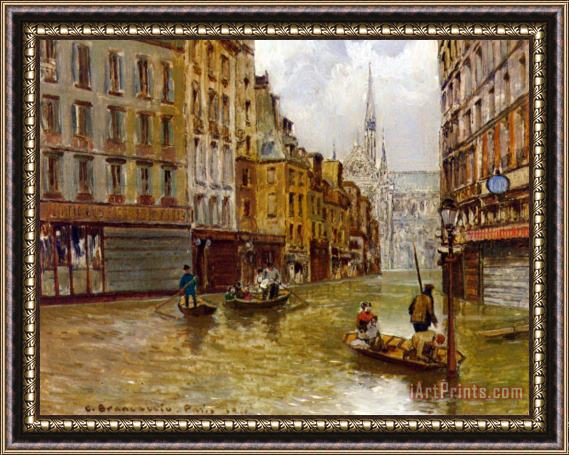Carlo Brancaccio Street in Paris During Flood of 1910 Framed Painting