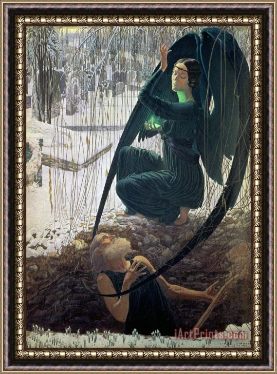 Carlos Schwabe The Death and the Gravedigger Framed Painting