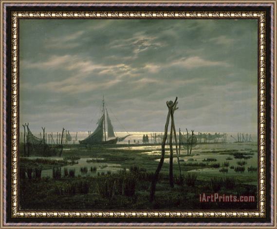 Caspar David Friedrich Marshy Beach (oil on Canvas) Framed Print