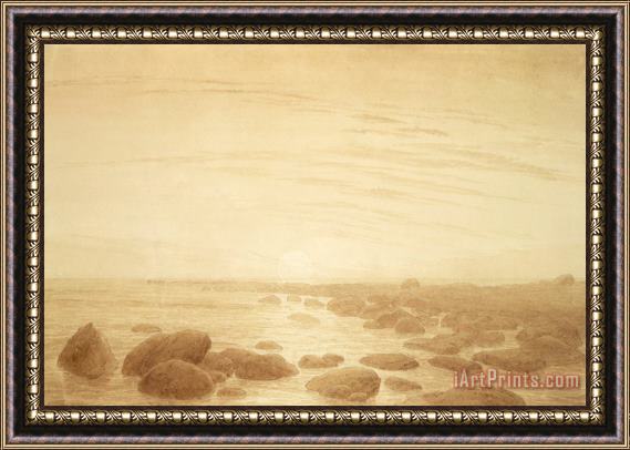 Caspar David Friedrich Moonrise on The Sea (sunset Across The Sea) (sepia Ink And Pencil on Paper) Framed Painting