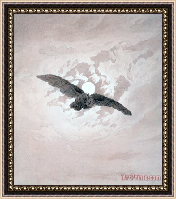 Caspar David Friedrich Owl Flying Against a Moonlit Sky Framed Painting