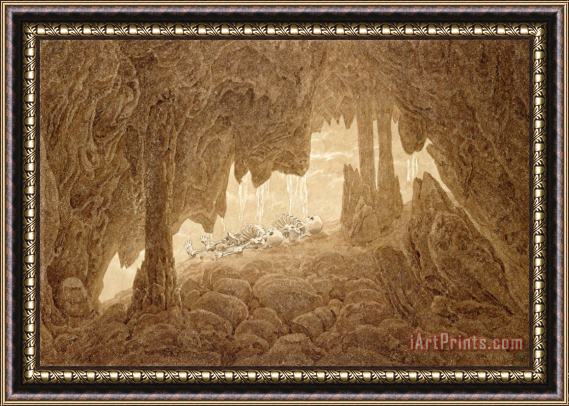 Caspar David Friedrich Skeleton in The Cave (sepia Ink And Pencil on Paper) Framed Painting