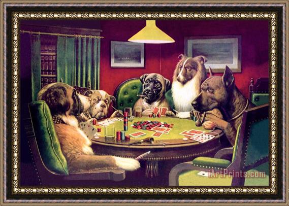 cassius marcellus coolidge A Bold Bluff Dogs Playing Poker Framed Painting