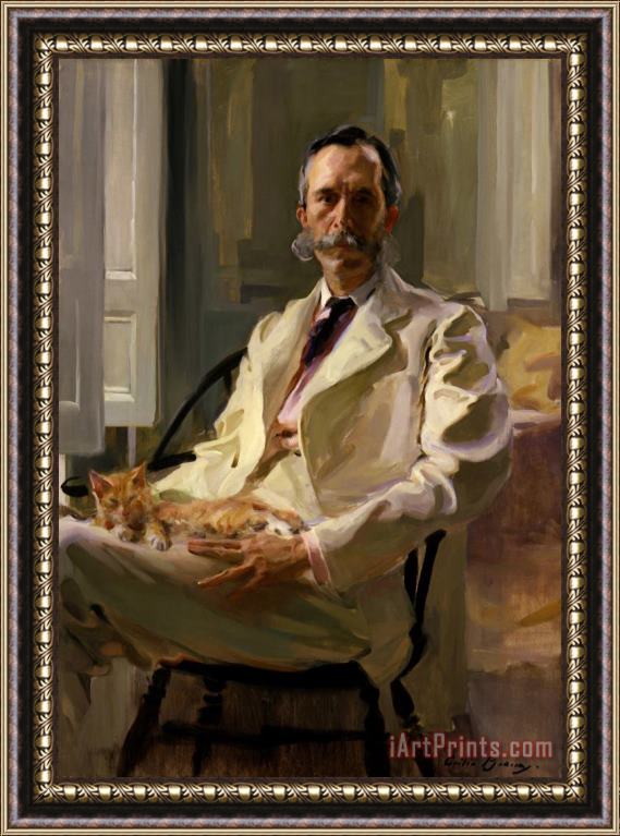 Cecilia Beaux Man with The Cat (henry Sturgis Drinker) Framed Painting