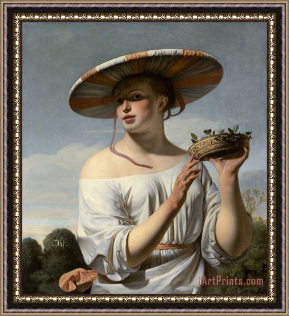 Cesar van Everdingen Young Woman with a Large Hat Framed Painting