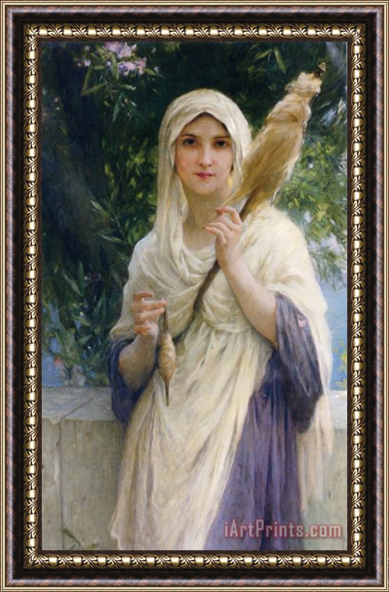 Charles Amable Lenoir The Spinner by The Sea Framed Painting