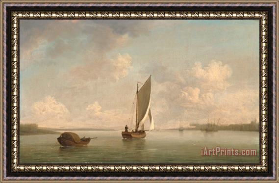 Charles Brooking A Smack Under Sail in a Light Breeze in a River Framed Print