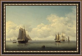 Fishing Boats in a Calm Sea Framed Prints - Fishing Boats in a Calm Sea by Charles Brooking