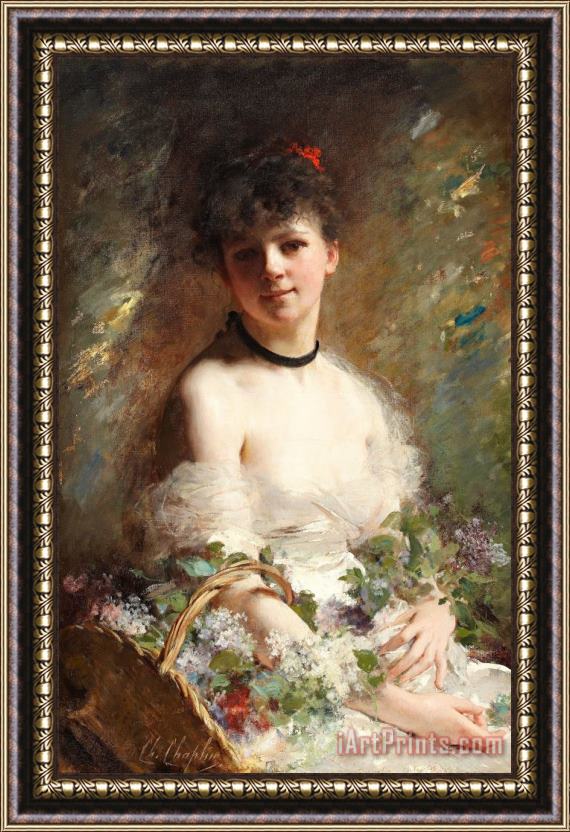 Charles Chaplin Young Woman with Flower Basket Framed Painting
