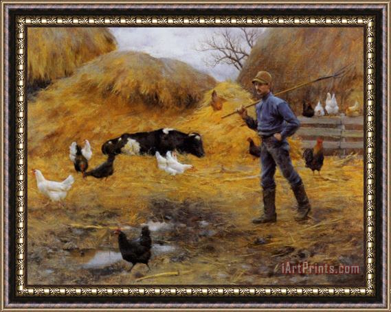 Charles Courtney Curran In The Barnyard Framed Painting