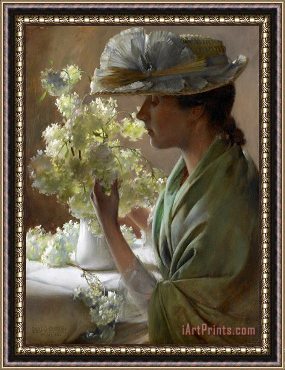 Charles Courtney Curran Lady with a Bouquet Framed Print