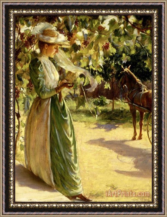 Charles Courtney Curran Woman with Horse And Carriage (going for a Drive) Framed Painting