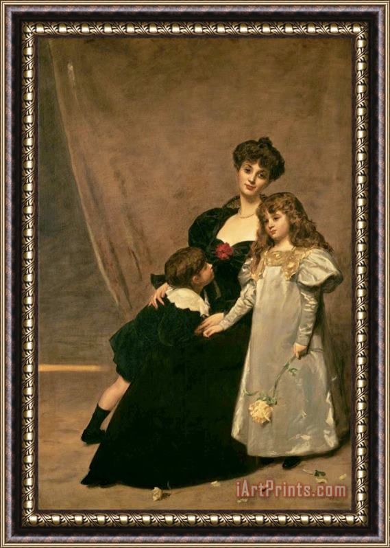 Charles Emile Auguste Carolus Duran Mother And Children (madame Feydeau And Her Children) Framed Painting