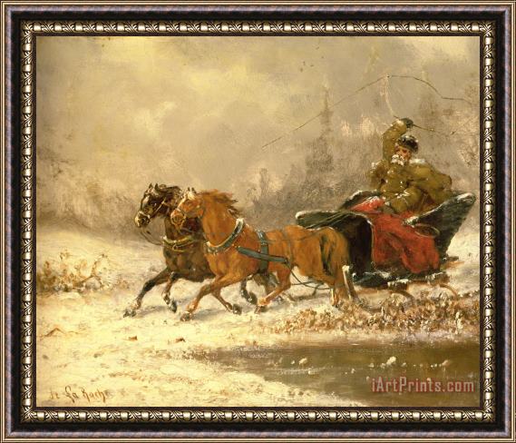 Charles Ferdinand De La Roche Returning Home in Winter Framed Painting