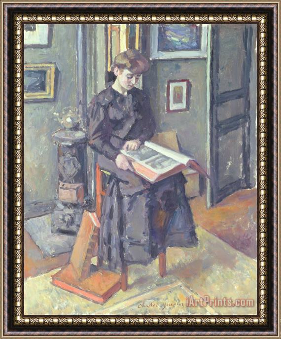 Charles Francois Prosper Guerin Girl Reading A Book Framed Painting