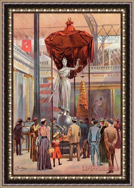 Charles Graham The Silver Statue, Montana Exhibit, From The World's Fair in Water Colors Framed Painting