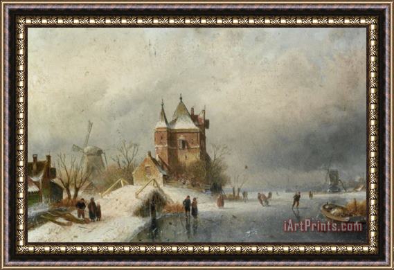 Charles Henri Joseph Leickert Skaters in Holland Framed Painting