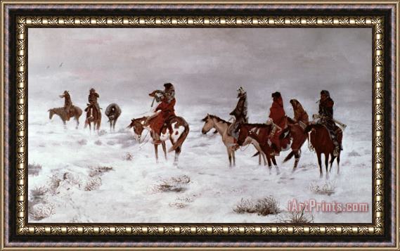 Charles Marion Russell 'Lost in a Snow Storm - We Are Friends' Framed Painting