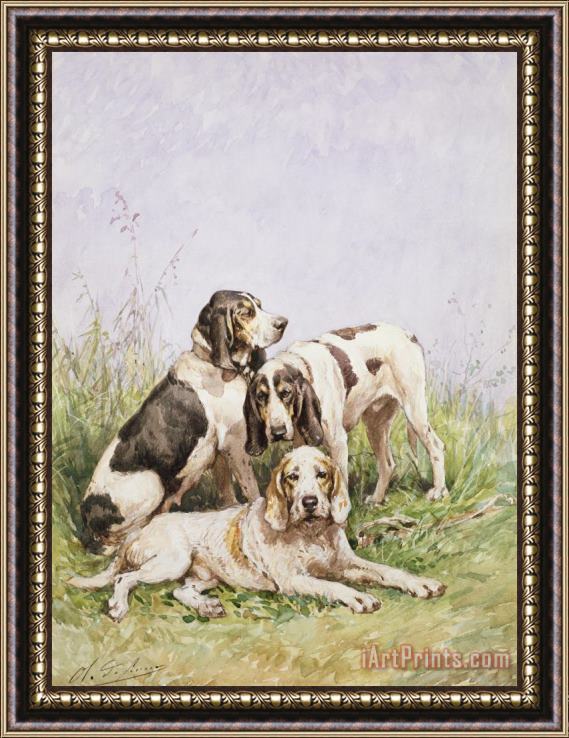 Charles Oliver de Penne A Group of French Hounds Framed Print