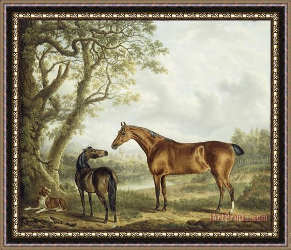 Charles Towne Hunters And a Spaniel in an Extensive Landscape Framed Print
