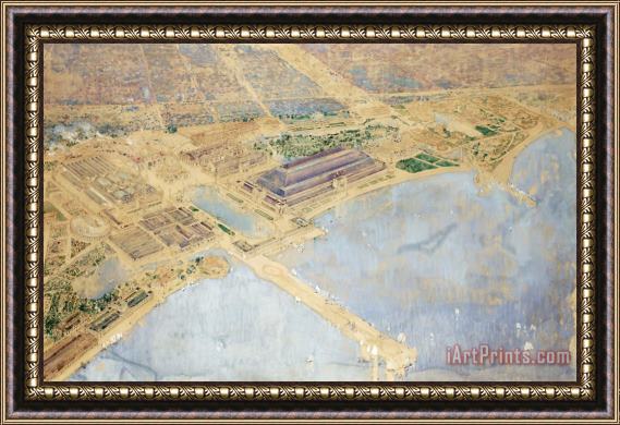 Childe Hassam Bird's Eye View of 1893 World's Columbian Exposition Grounds Framed Painting