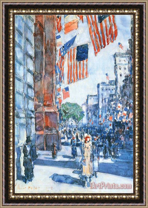 Childe Hassam Flags Fifth Avenue Framed Painting