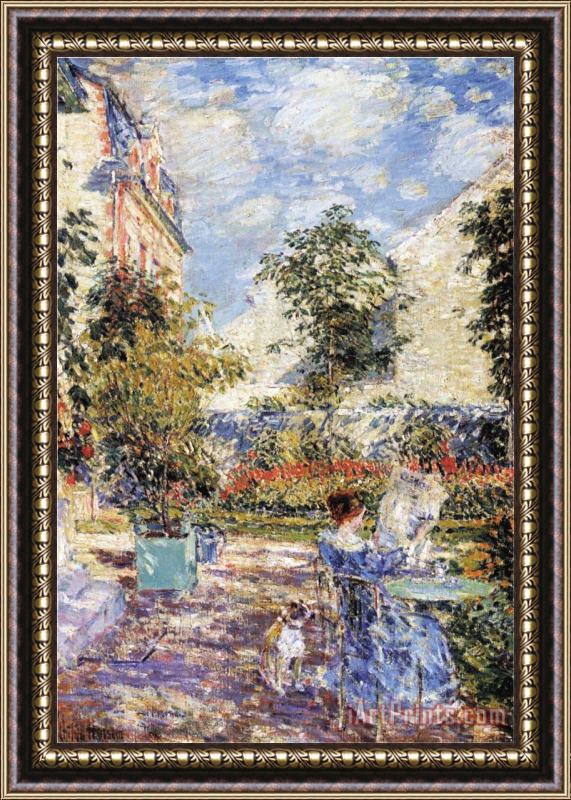 Childe Hassam In a French Garden Framed Painting