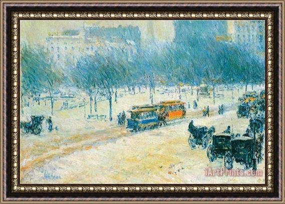 Childe Hassam Winter in Union Square Framed Painting