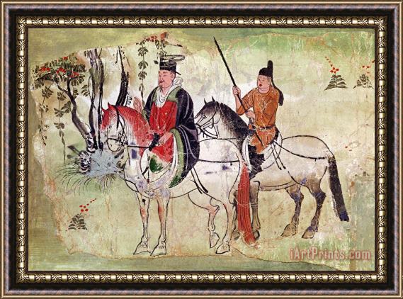 Chinese School Two Horsemen in a Landscape Framed Painting