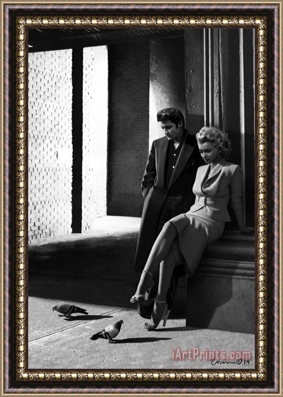 chris consani Marilyn And Elvis on The Street Corner Framed Painting