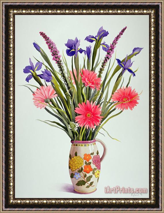 Christopher Ryland Irises And Berbera In A Dutch Jug Framed Painting