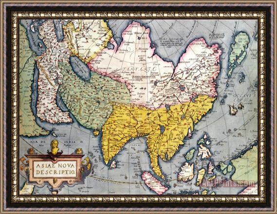 Claes Jansz Antique Map of Asia Framed Painting