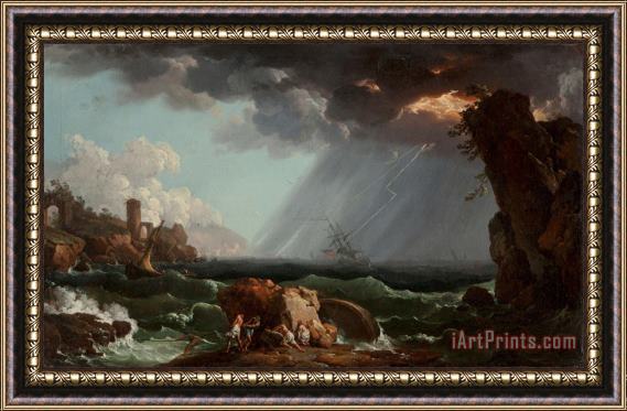 Claude Joseph Vernet A Shipwreck in a Violent Storm Framed Print