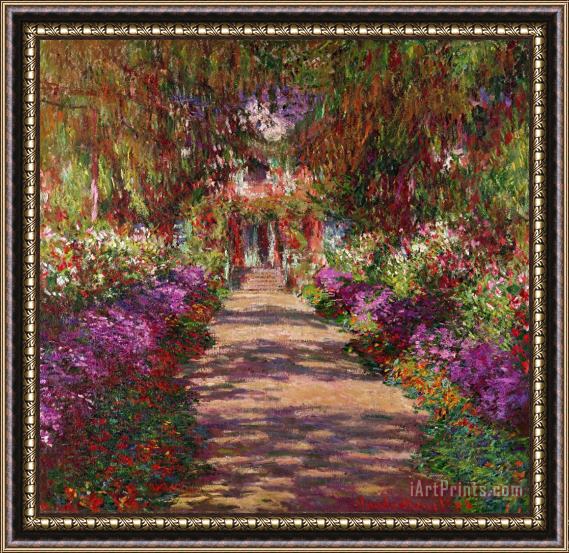 Claude Monet A Pathway in Monets Garden Giverny Framed Print