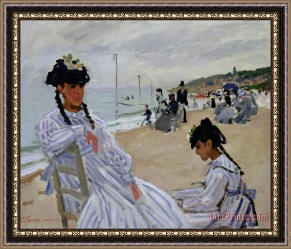 Claude Monet On the Beach at Trouville Framed Painting