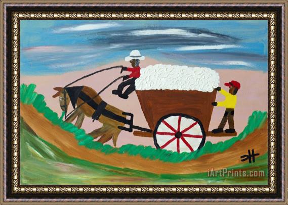 Clementine Hunter Untitled (horse Drawn Wagon) Framed Painting