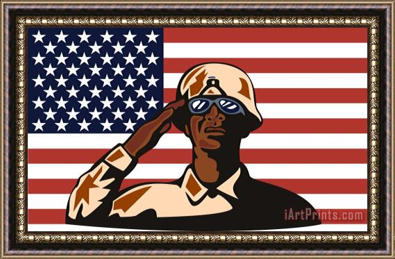 Collection 10 American soldier saluting flag Framed Print