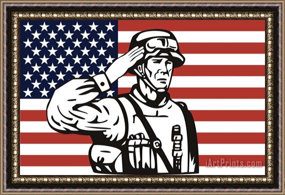 Collection 10 American soldier saluting flag Framed Print