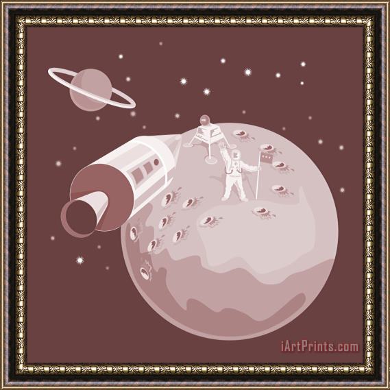 Collection 10 Astronaut Landing On Moon retro Framed Print