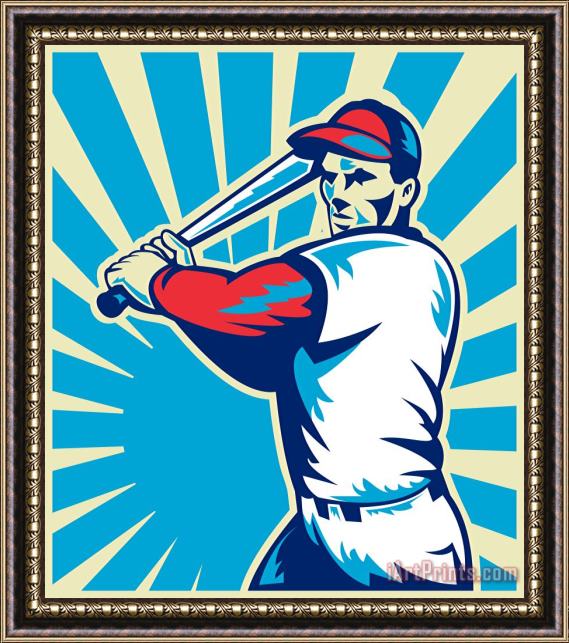 Collection 10 Baseball Player Batting Retro Framed Painting