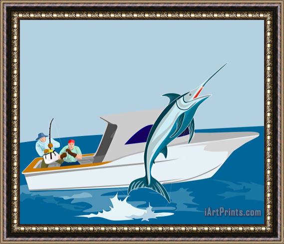 Collection 10 Blue marlin jumping Framed Painting