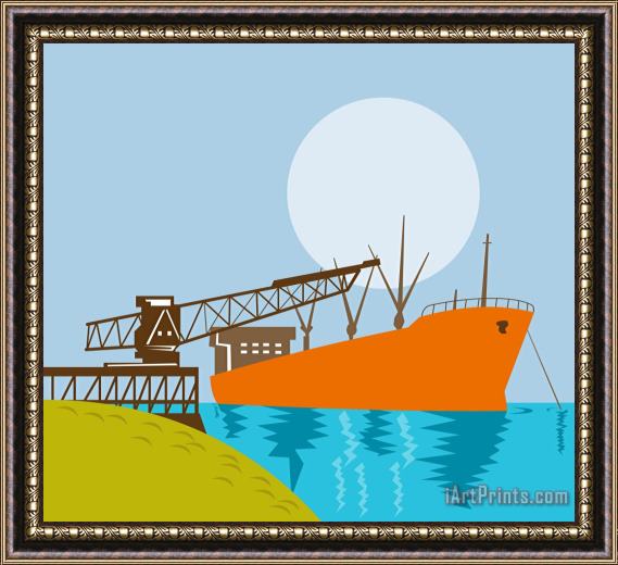 Collection 10 Crane Loading A Ship Framed Painting