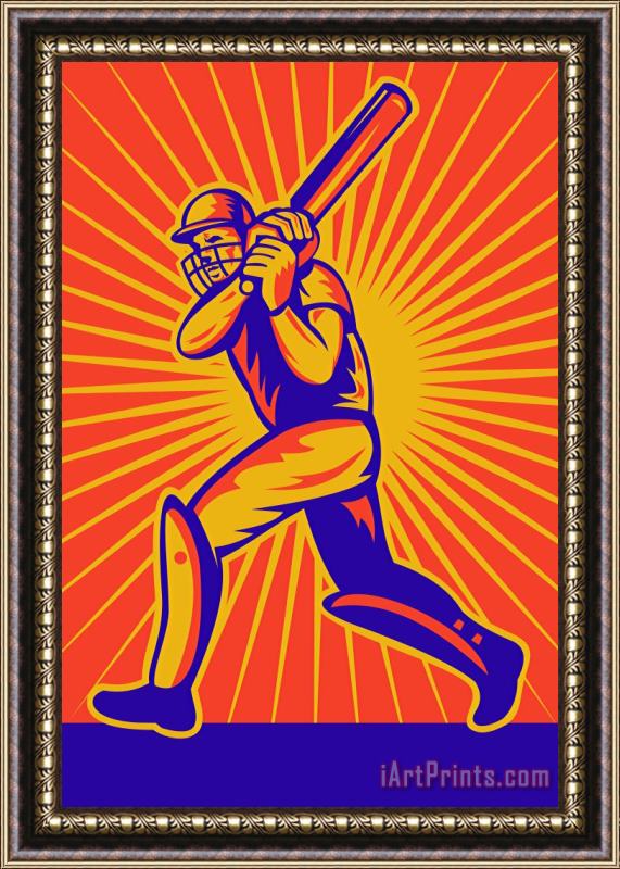 Collection 10 Cricket Sports Batsman Batting Framed Painting